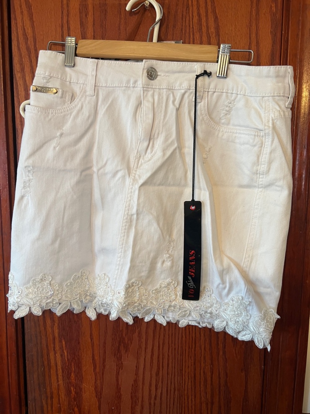 White Embroidered Lace Hem Mini Skirt